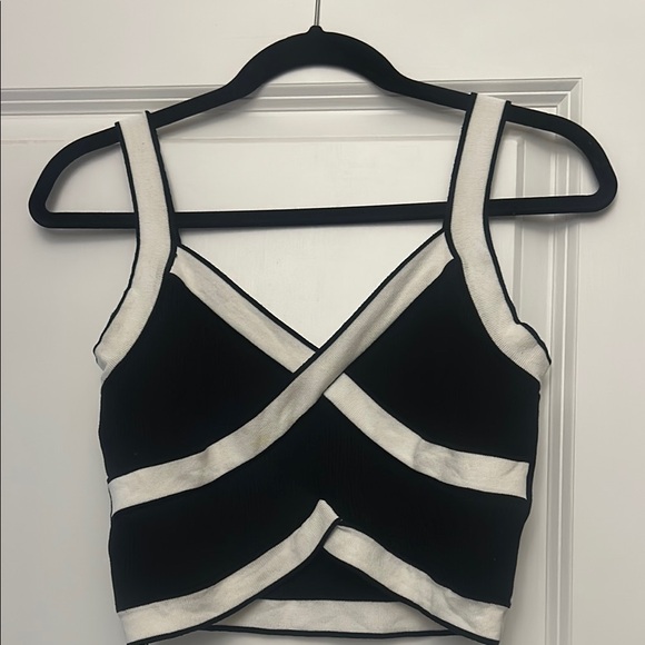 Cider Tops - Cider Black and White Asymmetrical Crop Tank Top